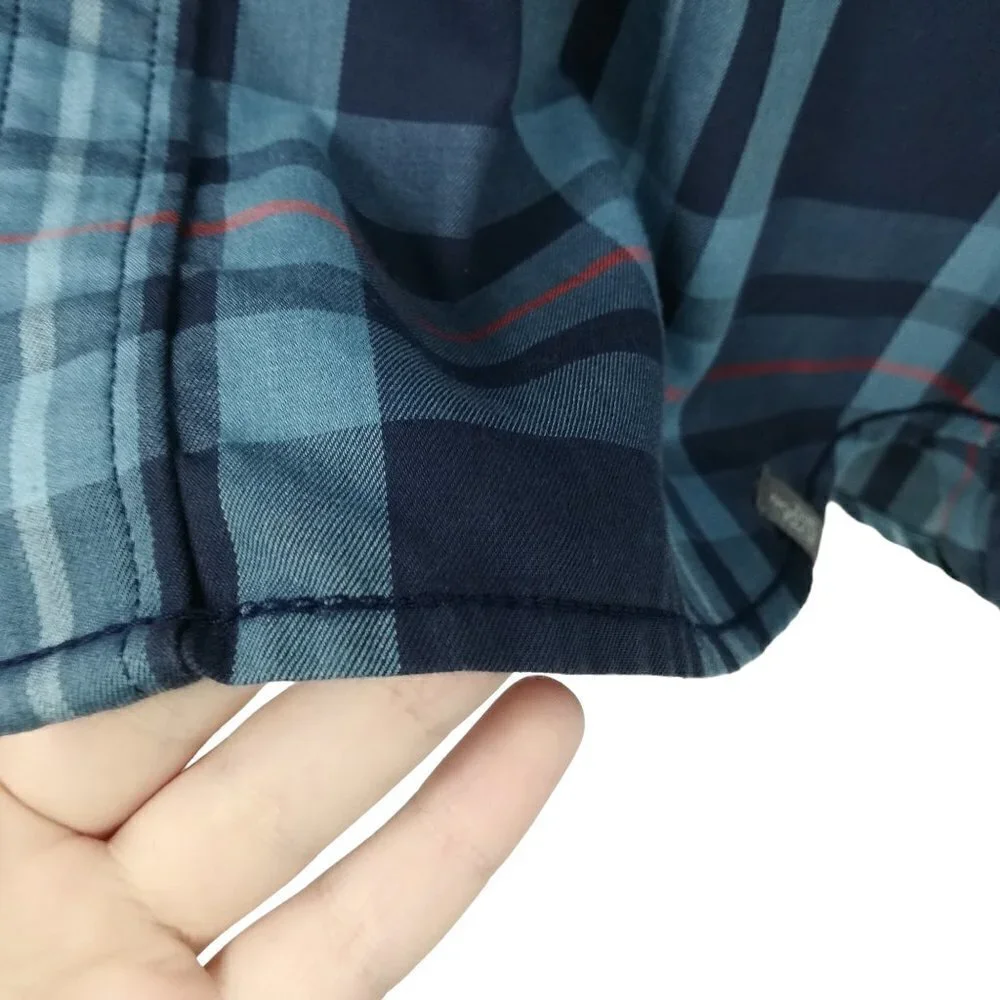The North Face Plaid Long Sleeve Button Up Shirt Size M Blue Orange Pocket